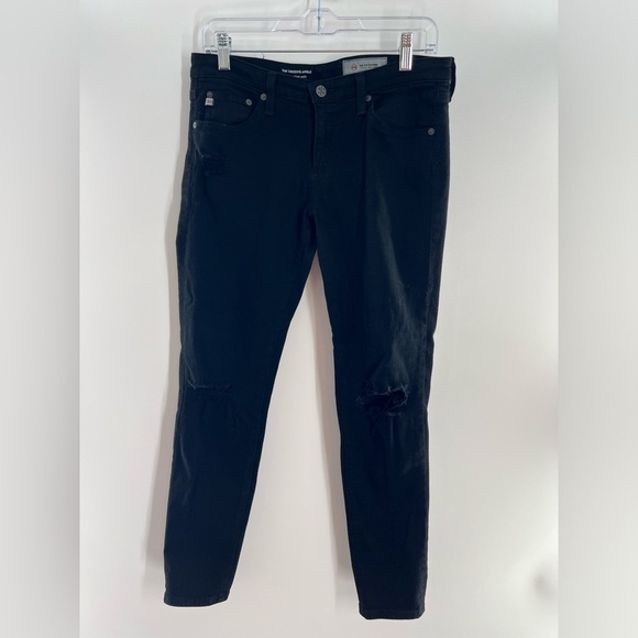 AG THE LEGGING ANKLE SUPER SKINNY DISTRESSED ANKLE BLACK JEANS 30R - Picture 1 of 5